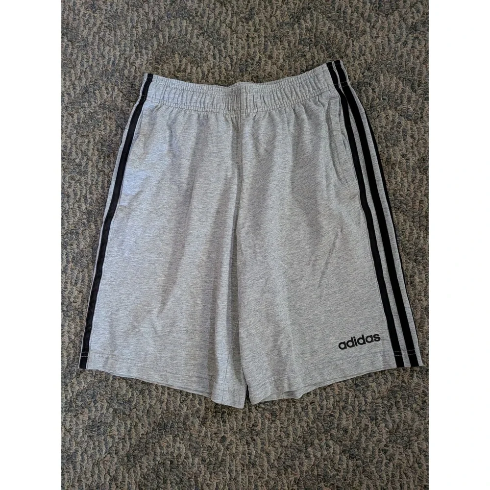 Adidas Mens Essentials 3-Stripes Shorts Heather Grey Black DZ8487 Small